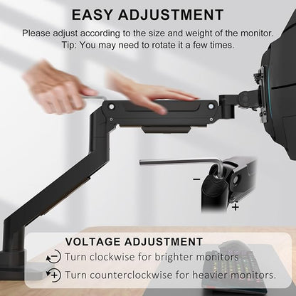 WALI Heavy Duty Single Monitor Arm for 13-49 inch 1000R Curved Screens, up to 44 Lbs, Adjustable Single Monitor Desk Mount with C-Clamp, Grommet Base, 75/100mm VESA Mount (GSM001XL), Black