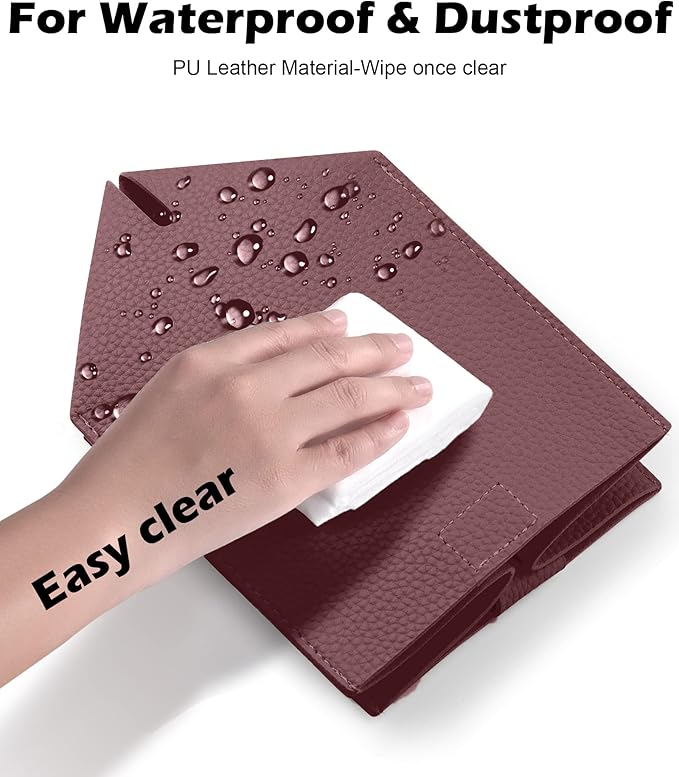 Tissue Box Cover for PU Leather, Modern Simple Solid Color Holder Square Tissue Bag, Ideal for Bathrooms,Office,Car,Nightstand,Outdoor Tent,Dining Table,5"X5"X5", Single Wine
