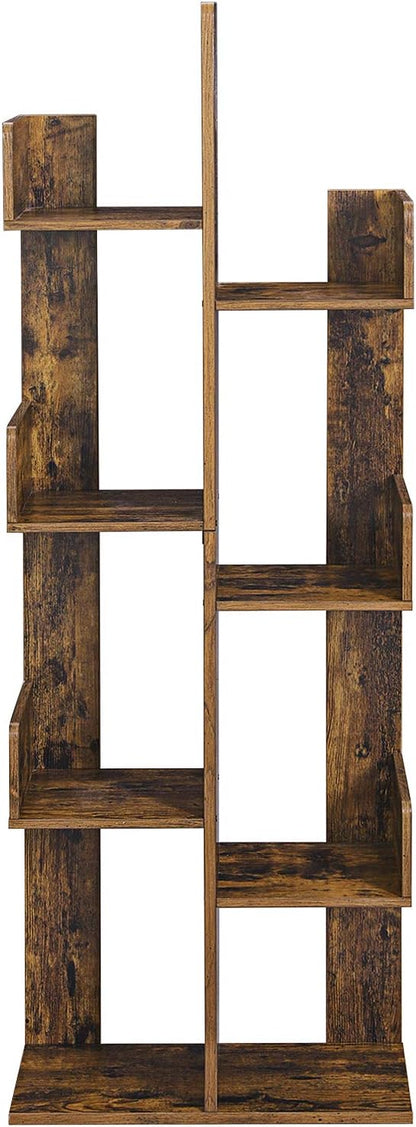 VASAGLE Bookcase, Tree-Shaped Bookshelf with 8 Storage Shelves, Rounded Corners, 19.7 x 9.8 x 55.1 Inches, Rustic Brown ULBC66BXV1