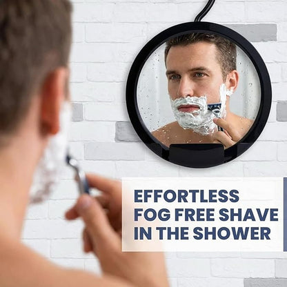MIRRORVANA Dual Anti Fog Shower Mirror for Shaving with Hook for Hanging and Fogless Shatterproof Surface - Fill Back Chamber/Reservoir with Hot Water for Fog Free Shave (8" Diameter, Black)