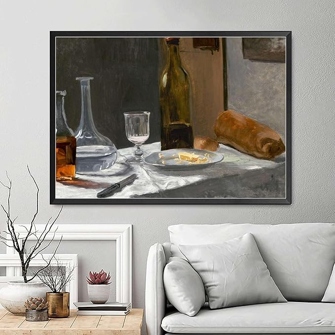 SENLYCH Wall Art Canvas Print Vintage Bar Cart Wall Art Bar Cart Decor Kitchen Wall Art Moody Wall Art Bedroom and Kitchen Office Wall Decoration 8x12inch Metal Frame