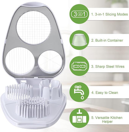 LemonRoad 3 in 1 Egg Slicer for Hard Boiled Eggs Stainless Steel Egg Cutter White Kitchen Dicer Chopper Tool for Strawberry Grape Cherry Banana Butter Mushroom Tomato