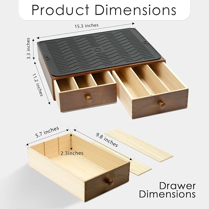 Coffee Pod Holder Storage, Wooden K Cup Organizer for Countertop, K Cup Drawer and Tea Organizer for Counter, Coffee Station Organizer with Silicone Non-Slip Pad (30 Pod Capacity)