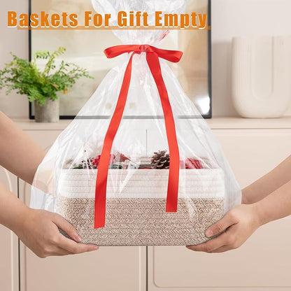 OIAHOMY 4 Pack Storage Baskets for Organizing, Small Bins for Shelves, Cute Decorative Storage Bins, Organizer Baskets for Gifts Empty,13''Lx8.7''Wx5.1''H, Brown/White