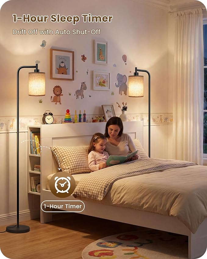 2Pack Dimmable Floor Lamp for Living Room with Remote and Foot Switch, Modern Standing, Corner Lamp,10W Bulb 3 Color Temperatures, for Bedroom, Office, ETL Listed, Black and Beige E19LDP205