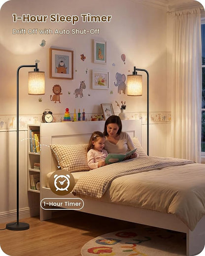 2Pack Dimmable Floor Lamp for Living Room with Remote and Foot Switch, Modern Standing, Corner Lamp,10W Bulb 3 Color Temperatures, for Bedroom, Office, ETL Listed, Black and Beige E19LDP205
