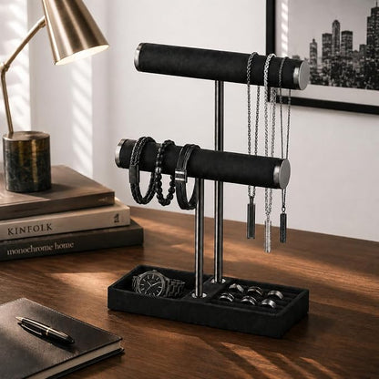 bussdis 2 Tier Bracelet Holder Display - Detachable T Bar Black Velvet Bracelet Holder, Jewelry Holder Organizer for Bracelet, Necklace, Earrings, Rings