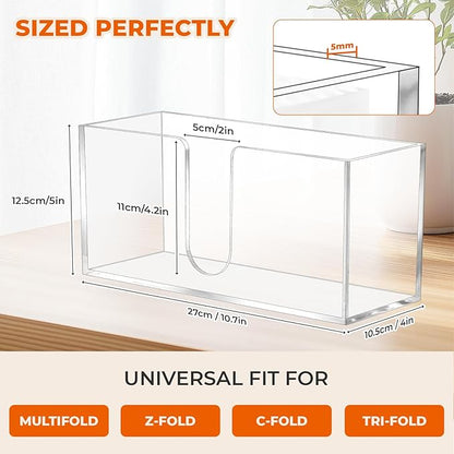 1PACK Paper Towel Holder, Countertop Paper Towel Dispenser Bathroom Paper Hand Towels Dispensers Clear Acrylic Napkin Holder Suitable for Z-fold, C-fold or MultiFold Trifold for Bathroom Kitchen