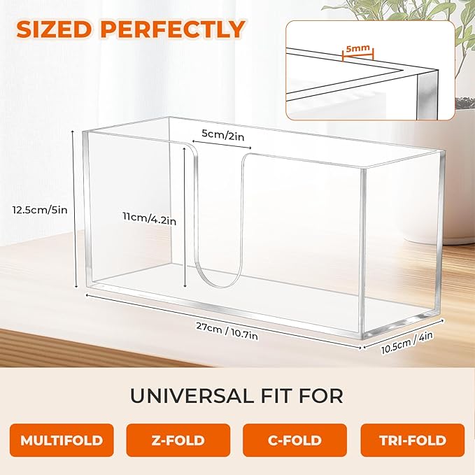 2PACK Paper Towel Holder, Countertop Paper Towel Dispenser Bathroom Paper Hand Towels Dispensers Clear Acrylic Napkin Holder Suitable for Z-fold, C-fold or MultiFold Trifold for Bathroom Kitchen