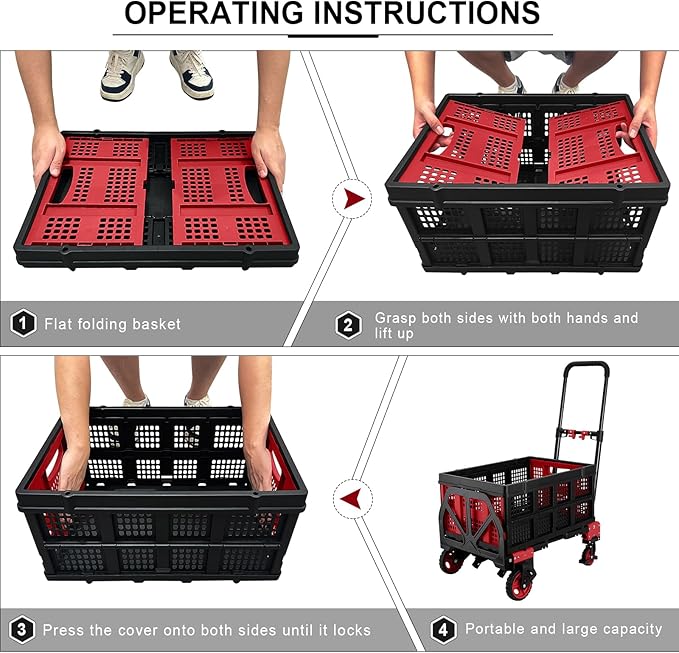 2 in 1 Hand Truck Dolly with Folding Basket,Folding Hand Truck Heavy Duty 330lbs Capacity,Foldable Hand Trcuk with Retractable Handle and Rubber Wheels,Portable Dolly with Bungee Cords for Moving