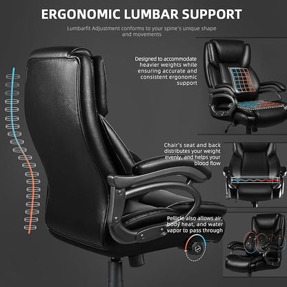 VITESSE 500lbs Heavy Duty Office Chair for Low Back Pain Relief, Big and Tall Office Chair with Ergonomic Lumbar Support, High Back Executive Chair with Quiet Rubber Wheel