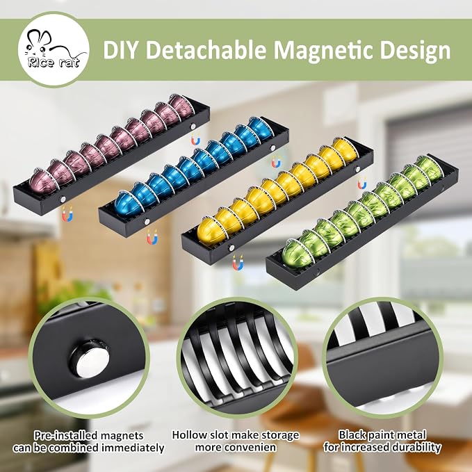 Coffee Pod Holder Drawer Organizer Insert for Counter,Nespresso Pod Holder DIY Magnetic Connect Black Metal(4 Packs)