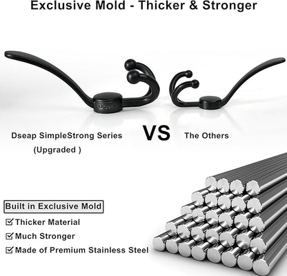 Dseap MaxStrong 2.0 Coat Rack Wall - 37” Long 10 Tri Hooks - Ultra Heavy-Duty Stainless Steel Wall Mount Coat Hanger, Hook Rail for Clothes Hats Jacket Towels Black