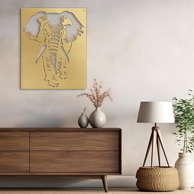 SIGNLEADER Metal Wall Art Decor Elephant Minimalist Modern Abstract Wall Sculpture Hangings Home Decoration for Living Room, Bedroom, Bathroom, Kitchen, Outdoor - 36" Gold