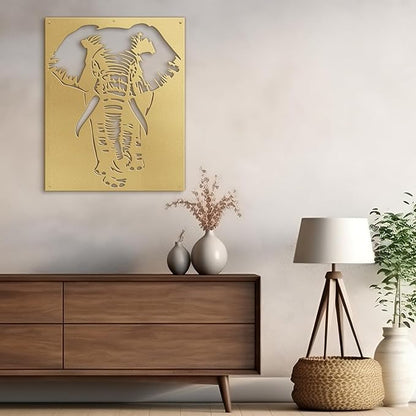 SIGNLEADER Metal Wall Art Decor Elephant Minimalist Modern Abstract Wall Sculpture Hangings Home Decoration for Living Room, Bedroom, Bathroom, Kitchen, Outdoor - 36" Gold