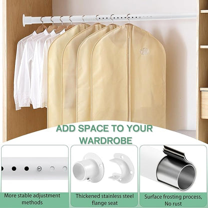 Closet Rod - 17-100 Inches, 1.3 Inch Diameter Heavy Duty Closet Rods Extender Hanging - Metal Matte White Adjustable Clothes Hanging Bar, for Closet, Bathroom, Windows