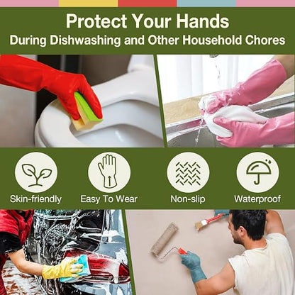 Kitchen Gloves for Washing Dishes - 5 Pairs Rubber Cleaning Gloves for Household Cleaning Gardening, Non-Slip Dishwashing Gloves Reusable for Women Men Large