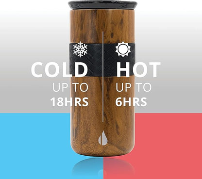 Elemental Artisan Insulated Tumbler, Triple Wall Coffee Travel Mug, Reusable Stainless Steel Coffee Tumbler with Ceramic Lid, Thermal Coffee Cups for Hot (6 Hrs) & Cold (18 Hrs), 16oz - Teakwood