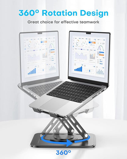 LOXP Adjustable Laptop Stand, Computer Stand with 360 Rotating Base, Ergonomic Laptop Riser Mount for Desk Foldable Protable Computer Desk Fits with MacBook Pro Air (10-16") - Black
