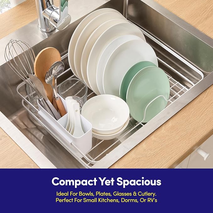 Dish Drying Rack 3 Piece Dish Drainer with Drainboard Set for Kitchen Counter ✅– Dish Rack with Removable Utensil Holder & Swivel Spout for Countertop ✅– DishRack for Plates, Cups & More, White