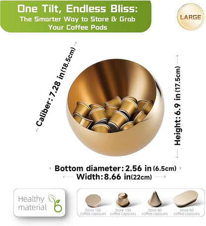 Large Capacity Coffee Pod Holder – Stainless Steel Pod Organizer and Holder | Stylish Coffee Bar Accessories & Countertop Storage (Gold, L)