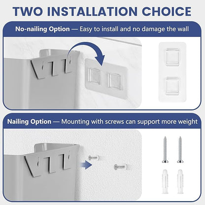 JOMOLA No Drilling File Holder 3 Pack Mail Organizer Wall Mount File Organizer Holder Office Wall Hanging Files Magazines Organizer Plastic Door Mount Wall Pocket with Adhesive Pad, Grey Color