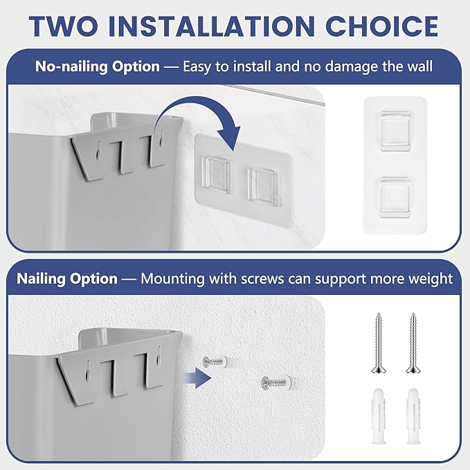 JOMOLA No Drilling File Holder 5 Pack Mail Organizer Wall Mount File Organizer Holder Office Wall Hanging Files Magazines Organizer Plastic Door Mount Wall Pocket with Adhesive Pad, Grey Color