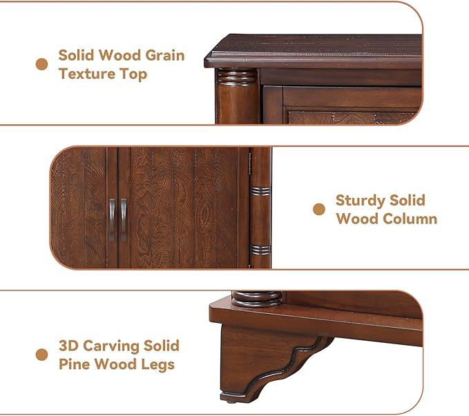 40" Solid Wood Buffet Storage Cabinet,Vintage Console Table with Adjustable Shelf,Retro Sofa Table with Solid Pine Wood Legs for Living Room,Entryway,Light Espresso