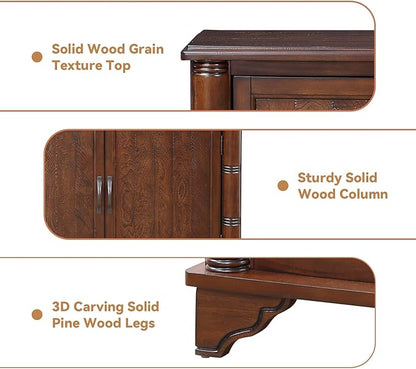 40" Solid Wood Buffet Storage Cabinet,Vintage Console Table with Adjustable Shelf,Retro Sofa Table with Solid Pine Wood Legs for Living Room,Entryway,Light Espresso