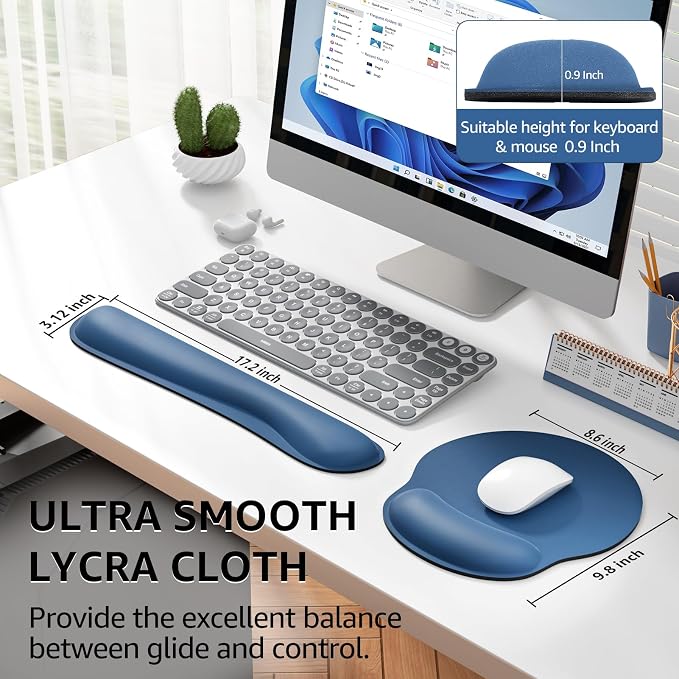 KTRIO Keyboard Wrist Rest & Mouse Pad with Wrist Rest Set, Navy Blue | Memory Foam Wrist Support, Ergonomic Design, Non-Slip Base, Office and Home Use