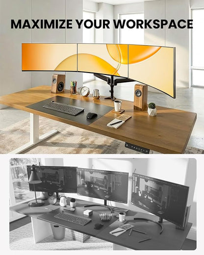 ErGear Triple Monitor Mount, Fully Adjustable Gaming 3 Monitor Desk Mount for 17 to 32 inch Computer Screens, Swivel, Tilt, Rotation, C-Clamp & Grommet Base