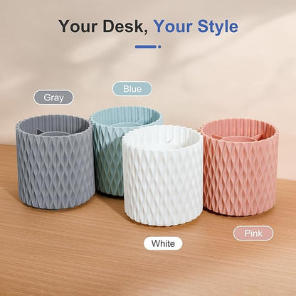 Pencil Holder - 360° Rotation, 5 Slot Desk Supplies For Women Office Aesthetic. Pencil Holder For Office&School, Desk Accessories(Grey)