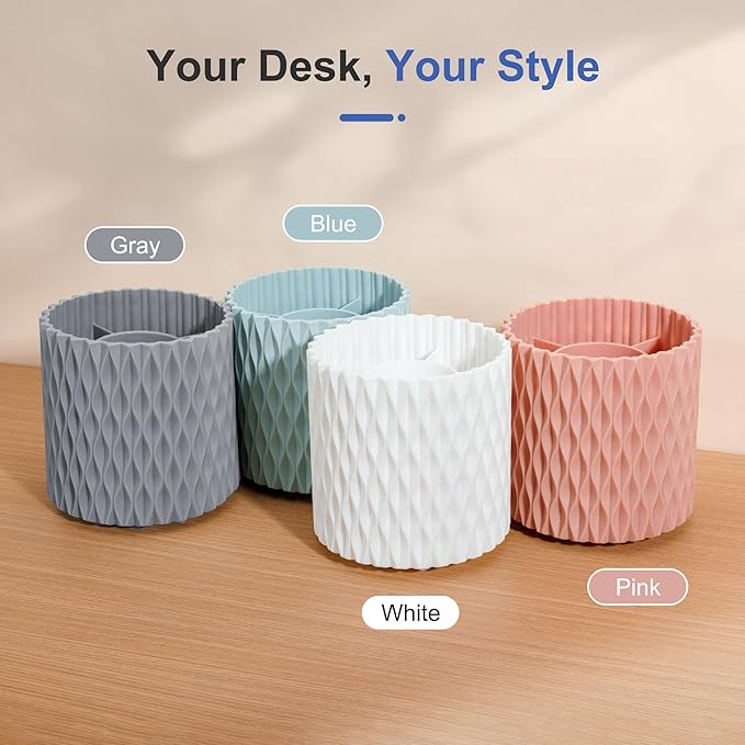 Pencil Holder - 360° Rotation, 5 Slot Desk Supplies For Women Office Aesthetic. Pencil Holder For Office&School, Desk Accessories(Pink)