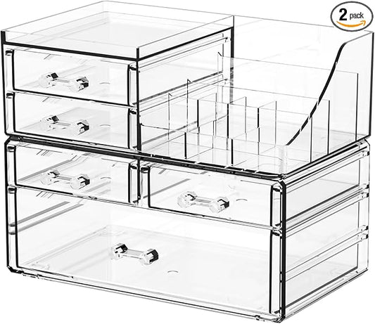 SUOXING Clear Acrylic Makeup Organizer for Vanity,Bathroom,Dresser,5 Drawer Make up Organizers for Counter,Plastic Countertop Makeup Storage for Beauty,Hair Accessory,Brush,Cosmetic,Skincare Organizer