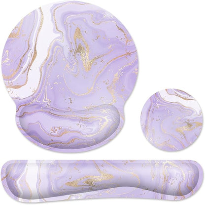 Ergonomic Mouse Pad with Wrist Rest and Keyboard Wrist Rest, Memory Foam Wrist Rest for Computer Keyboard, Easy Typing, Pain Relief, Mouse Pad Wrist Support for Gaming,Office, Laptop, Purple Marble