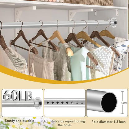 Closet Rod, 17 to 87 Inch Stainless Steel Adjustable Closet Rod,1.3 Inch Diameter Heavy Duty Closet Rods for Hanging Clothes,Silver Closet Poles for Wardrobes