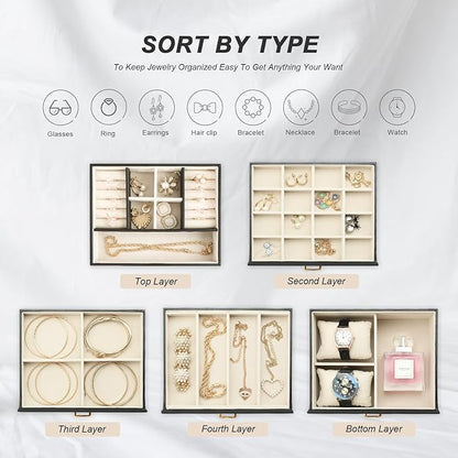 Large Jewelry Organizers and Storage, Jewelry Box for Women 5 Layers Jewelry Organizer, Large Jewelry Boxes & Organizers for Women, Black