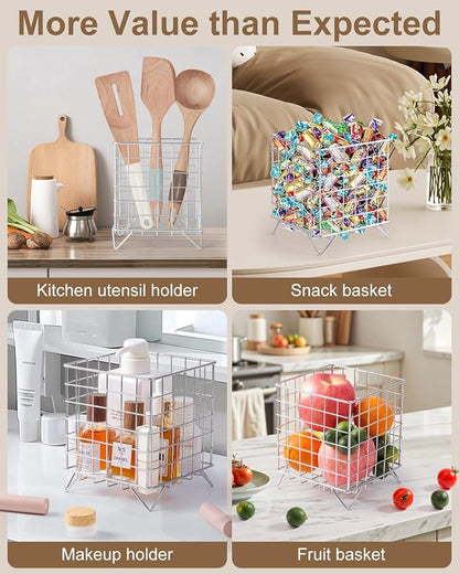 K Cup Holder Organizer, 5.3" x 5.3" x 6.3" Coffee Pod Storage Basket, Coffee Bar Accessories Metal Basket, Large Capacity Countertop Organizer for Kitchen Counter & Office Desktop (Silver)