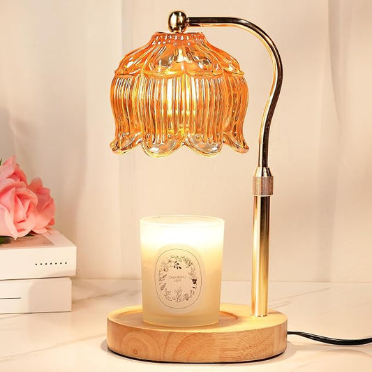 Funistree Flower Candle Warmer Lamp with Timer, Dimmable Candle Lamp Warmer, Christmas Birthday Gifts for Women Mom Her, Housewarming Home Decor, Lotus Wax Warmer for Yankee Candles - Warm Amber