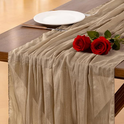 Socomi Nude Brown Cheesecloth Table Runner Fall Thanksgiving Boho Rustic Gauze 120 inch 10FT Cheese Cloth Runner for Wedding Party Baby Shower Birthday Home Decor Holiday Decorations