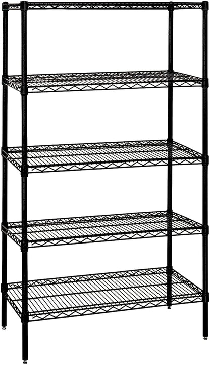 Quantum Storage Systems WR74-2124BK-5 Wire Shelving Starter Kit, 24" W x 21" D x 74" H, 600 lbs Capacity, Carbon Steel, Epoxy Coated, Black, NSF