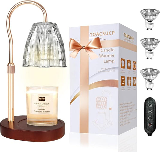 TOACSUCP Candle Warmer Lamp with 3 Bulbs, Adjustable Height Dimmable Candle Warmer with Timer, Compatible with Large Jar Candles, Candle Lamp with Charming Gift Box for Her/Him