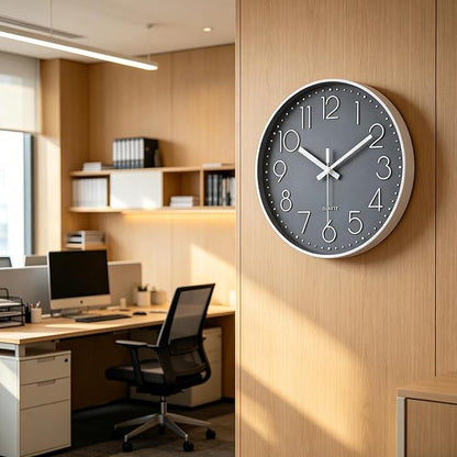 jomparis Wall Clock 12 Inch Non-Ticking Silent Battery Operated Round Wall Clock Modern Elegant Simple Style Clock for Home Office Kitchen Bedroom Living Room