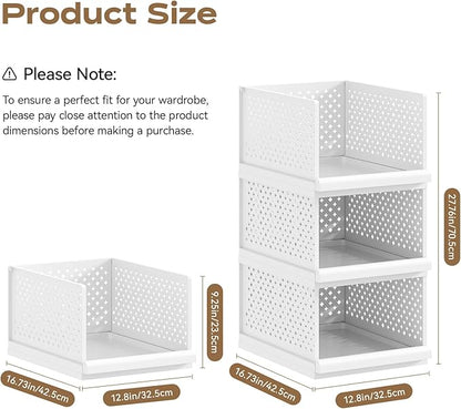 MIUOOPUR New Upgrade 3 Pack Closet Organizers and Storage Basket, Plastic Stackable Storage Drawers, Multifunctional Space-Saving Bins, Suitable for Wardrobe Cupboard Pantry Kitchen Bathroom Office