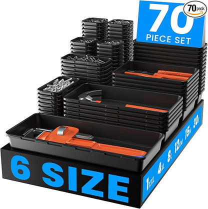 A-LuGei 【70PCS & 6Sizes】 Clear Drawer Organizer,【Hold 277 Items】 Makeup Organizer, Bathroom Organizers and Storage, Organization and Storage, Organizer Bins for Office Vanity Kitchen Tool Trays