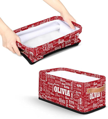 Personalized Small Kids Toys Box with Name, Custom Solid Red Nursery Baskets, Women Makeup Organization Custom Storage Toilet Paper Organizer