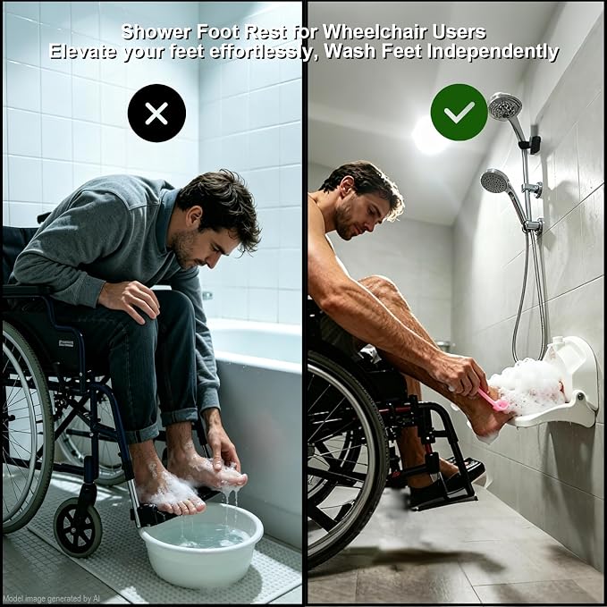Multi-Purpose Suction Cup Foot Rest for Shower,No-Drill Foldable Anti-Slip Shower Foot Rest,Shower Step for Shaving Legs with Powerful Suction Cups,Supports Pregnant Women/Elder/Those with Back Pain