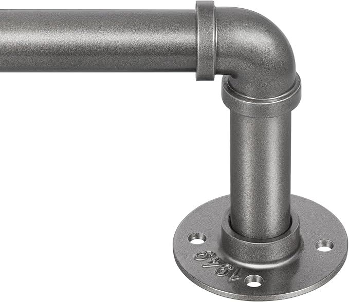Zeerobee Curtain Rods for Windows 32 to 72, 1 Inch Industrial Wrap Around Grey Curtain Rod, Indoor/Outdoor Room Divider Adjustable Drapery Pole, 32"-72"