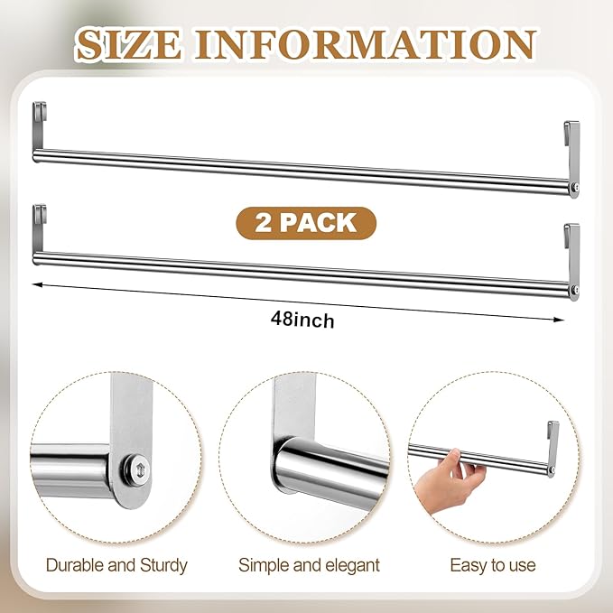 2 Pack Wire Shelving Garment Hanger Bar Wire Shelving Accessories Industrial Closet Clothes Rods for Home Retail Store(Silver,48 Inch)