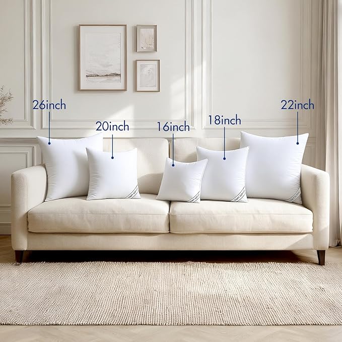 MIULEE 26x26 Inch Pillows Inserts, Pack of 4 Down Alternative Virgin Filling Comfy Support Throw Pillows for Sofa Couch Bed